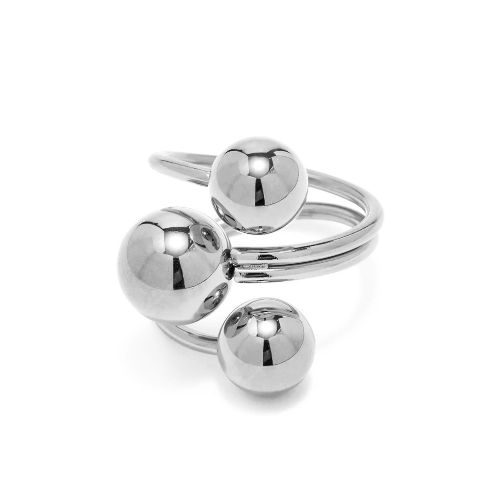 Silver Tone Modernist Sculptural Triple Ball Ring